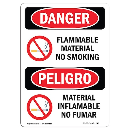 OSHA Danger, Flammable Material No Smoking Bilingual, 14in X 10in Decal